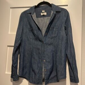 Loft women’s button down denim shirt, softened, size smalll